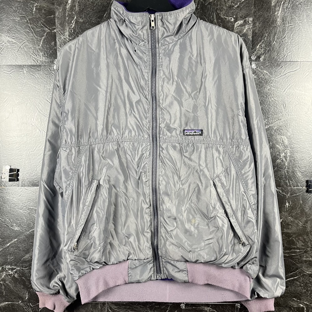Patagonia Men's Grey Vtg Shelled Synchilla Fleece Jacket Medium -Flaws